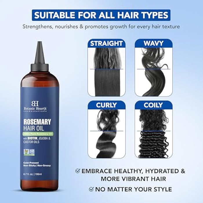 Botanic Hearth Hair Oil for Hair Growth | Rosemary Oil for Hair Growth with Biotin, Castor & Jojoba | Scalp Oil & Dry Scalp Treatment | Color Safe | All Hair Types | 6.7 Fl Oz - Image 2